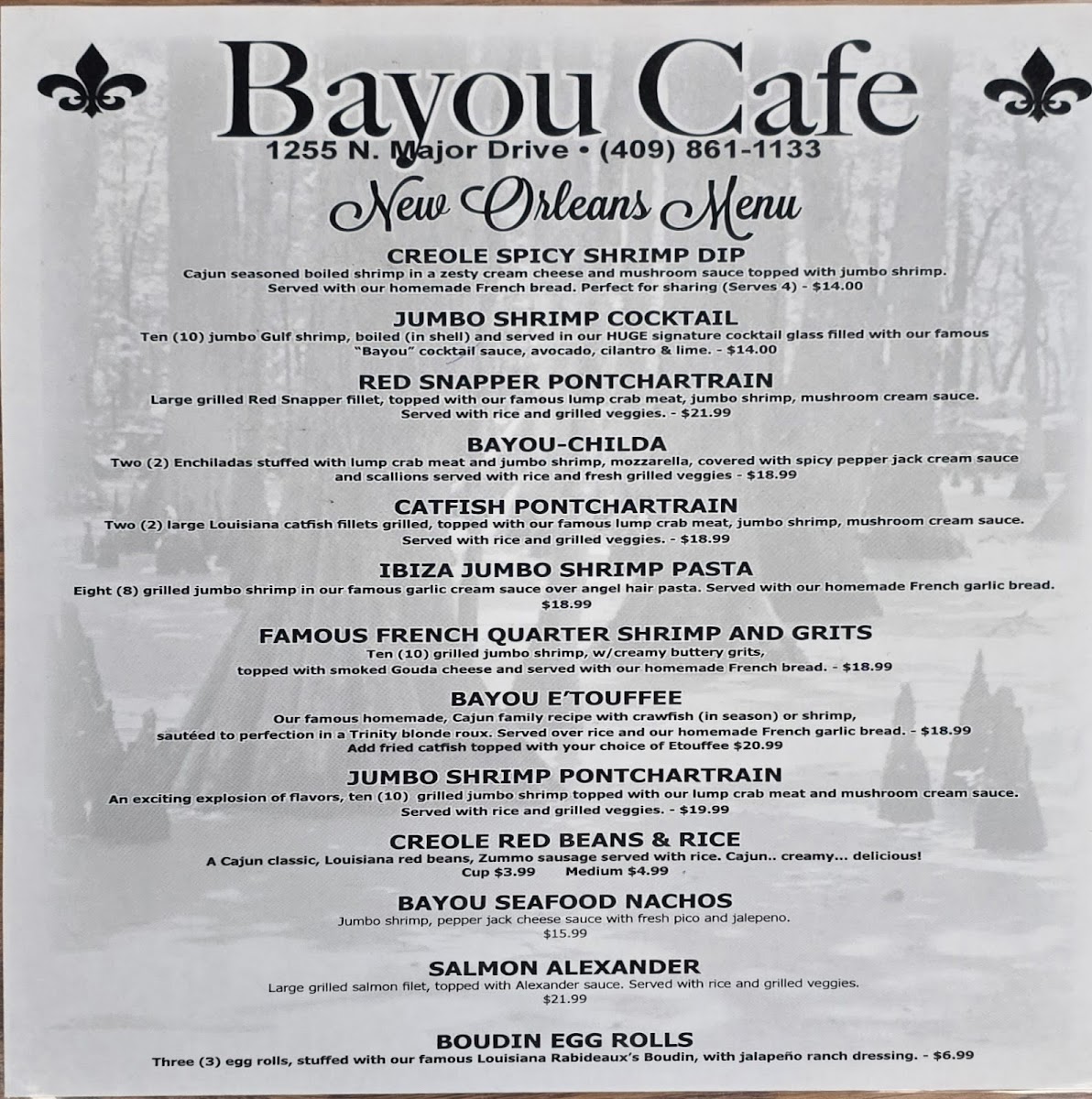 Bayou Cafe Menu - Image 1
